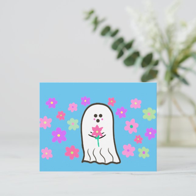 Groovy Ghost med Flowers Vykort (Stående Fram)