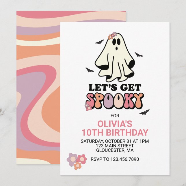 groovy Ghost retro Halloween födelsedag Inbjudningar (Fram/baksida)