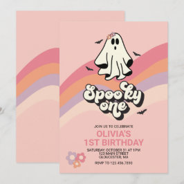 groovy Ghost retro Halloween kuslig ettårsfest Inbjudningar