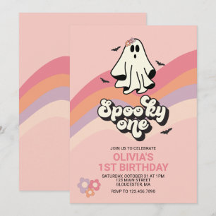groovy Ghost retro Halloween kuslig ettårsfest Inbjudningar