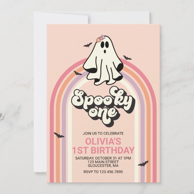 groovy Ghost retro Halloween spöklik födelsedag Inbjudningar (Framsida)