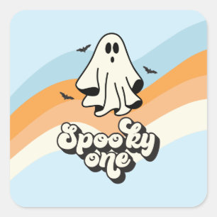 Groovy Ghost retro Halloween Spooky One Blue Fyrkantigt Klistermärke