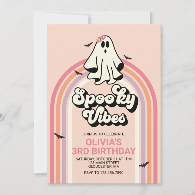 Groovy Ghost retro Halloween Spooky Vibes Birthday Inbjudningar (Framsida)