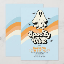 Groovy Ghost retro Halloween Spooky Vibes Blue Inbjudningar