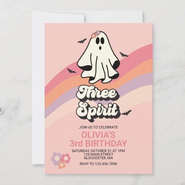 Groovy Ghost retro Halloween Three Spirit Birthday Inbjudningar (Framsida)