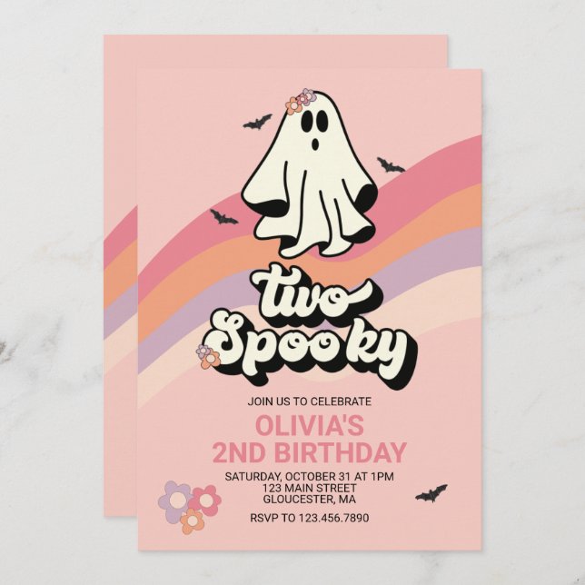 Groovy Ghost retro Halloween Two Spoy Birthday Inbjudningar (Fram/baksida)