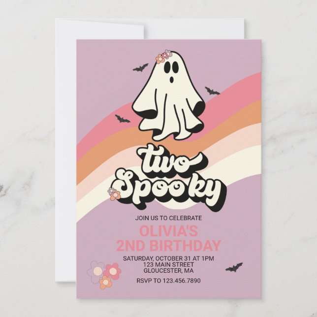 Groovy Ghost retro Halloween Two Spoy Birthday Inbjudningar (Framsida)