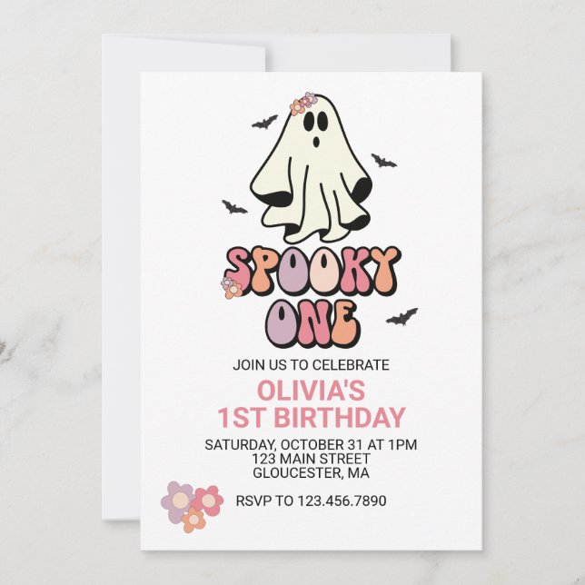 Groovy Ghost Spooky One Halloween Birthday Inbjudningar (Framsida)