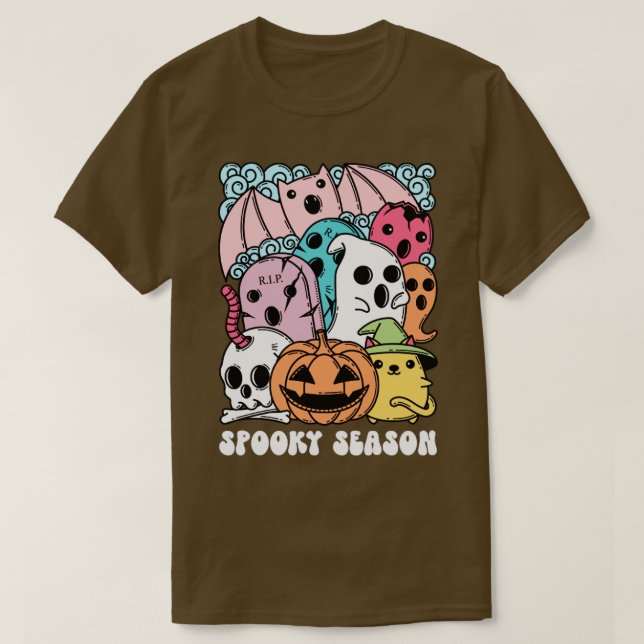 Groovy Ghost Spooky Season Cute Groovy Halloween T Shirt (Design framsida)