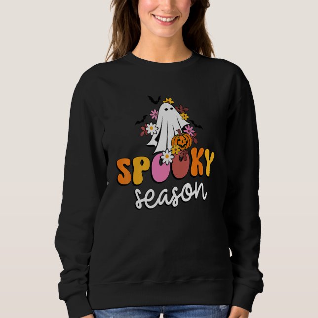 Groovy Ghost Spooky Season  Retro Halloween Costum T Shirt (Framsida)