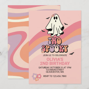 Groovy Ghost Två Kusliga Halloween Födelsedagsinbj Inbjudningar