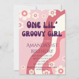 Groovy Girl 1:a Birthday Theme Rosa Retro Daisy Inbjudningar