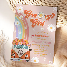 Groovy Girl Retro Rainbow Baby Shower Party Inbjudningar