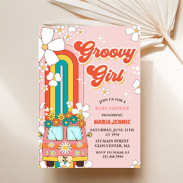 Groovy Girl Retro Rainbow Baby Shower Party Inbjudningar