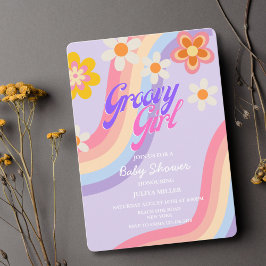 Groovy Girl Retro Rainbow flicka dusch Inbjudningar