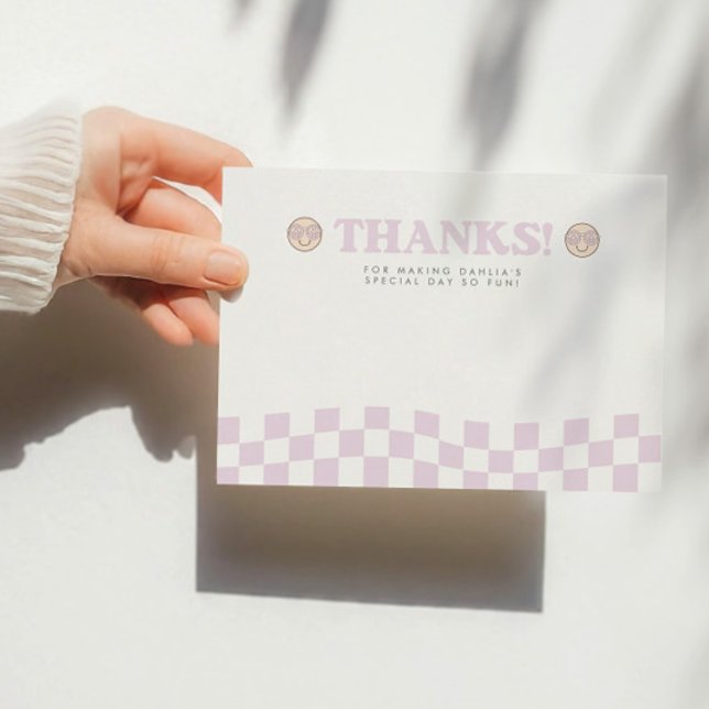 Groovy Girl Rutiga Glada Ansiktet | 1-årsdag Tack Kort (Skapare uppladdad)