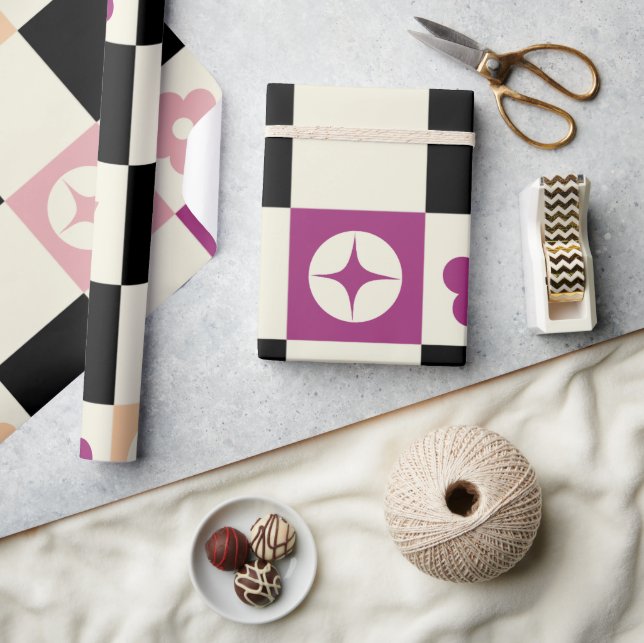 Groovy Girly Psychedelic Checkerboard, Y2K Wrappin Presentpapper (Hantverk)