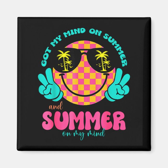 Groovy Glad Ansikte Sommar Vibbar Fick Min Tanke P Magnet (Framsidan)