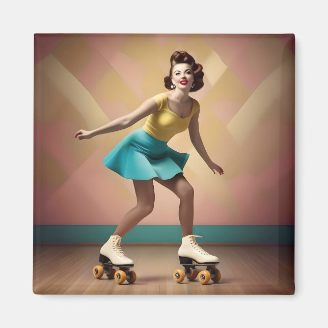 "Groovy Glide: Retro Rhythms on Skate Hjul" Magnet (Framsidan)