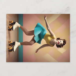 "Groovy Glide: Retro Rhythms on Skate Hjul" Vykort