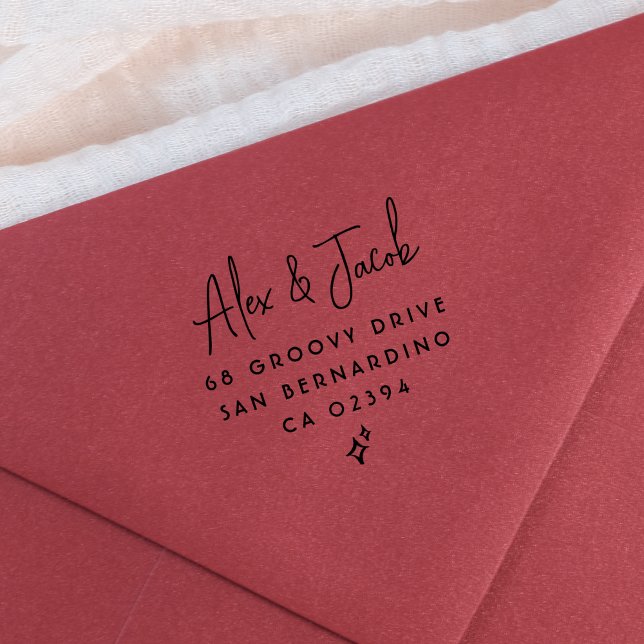 Groovy Gnistra Par Namn & Returadress Självfärgande Stämpel (Return Address Rubber Stamp Mock-up)