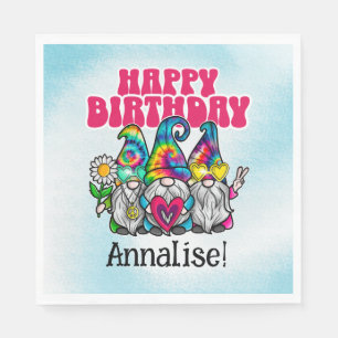 Groovy Gnomes Rainbow Tie Dye Födelsedagsfest Pappersservett