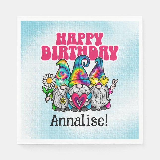 Groovy Gnomes Rainbow Tie Dye Födelsedagsfest Pappersservett (Framsidan)