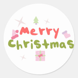 Groovy God Jul Träd Bubbelbokstäver    Runt Klistermärke