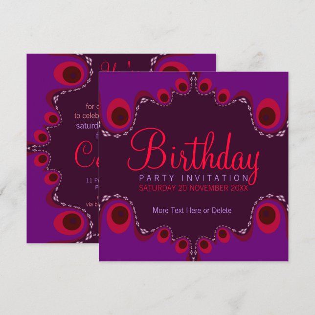 Groovy Goddess Födelsedagsfest inbjudan (Fram/baksida)