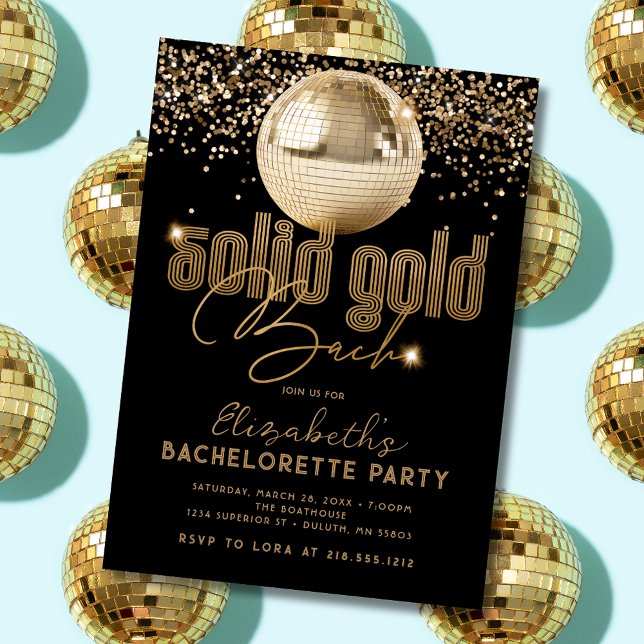 Groovy Gold Disco Solid Guld Sjungbröllopsfest  Inbjudningar (Skapare uppladdad)