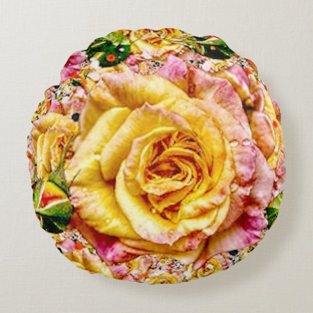 Groovy Golden Rose Opulence: Rund Kudde (Framsidan)