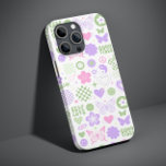 Groovy Good Vibes Y2K Butterfly Modern Girl<br><div class="desc">Groovy Good Vibes Y2K Butterfly Modern Girl iPhone Smart Phone Case har en snygg och lekfull modern y2k mönster för fjärilar, hjärtan, blommor, bra vibes, fredstecken och schackbräde mönster i mjuk rosa, lila och grönt. Ge är en unik och trendig gåva till jul, födelsedag, helgdagar, Mors dag och perfekt för...</div>