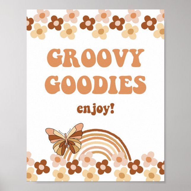Groovy Goodies Retro Hippie Party Sign Poster (Framsidan)
