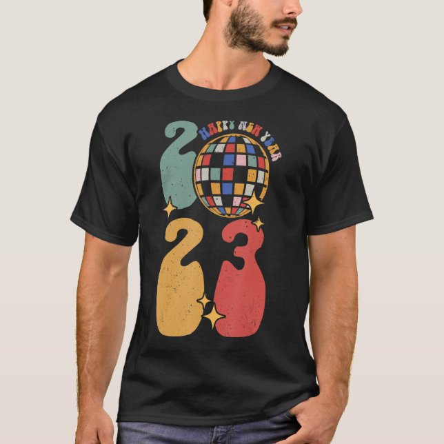Groovy Gott nytt år 2023 Retro Disco Stil T Shirt (Framsida)