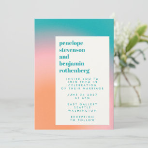 Groovy Gradient Teal Rosa Orange Abstrakt Bröllop Inbjudningar