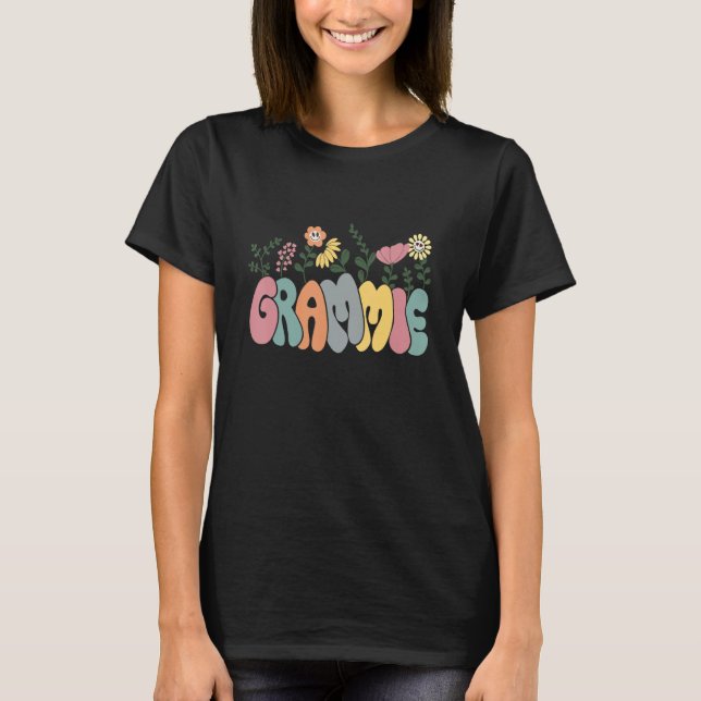 Groovy Grammie Flower Retro Grandma Lycklig Groovy T Shirt (Framsida)