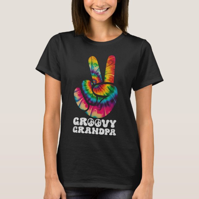 Groovy Grandpa Hand Fredstecken Hippie Tie Dye T Shirt (Framsida)