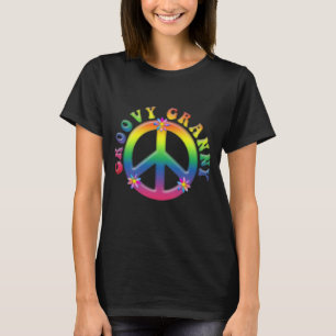 GROOVY GRANNY Tie Dye Peace Symbol w/Flowers T Shirt