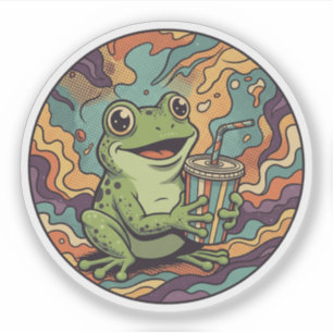 Groovy Groda Dricker Läsk - Retro Psykedelisk Kons Klistermärken