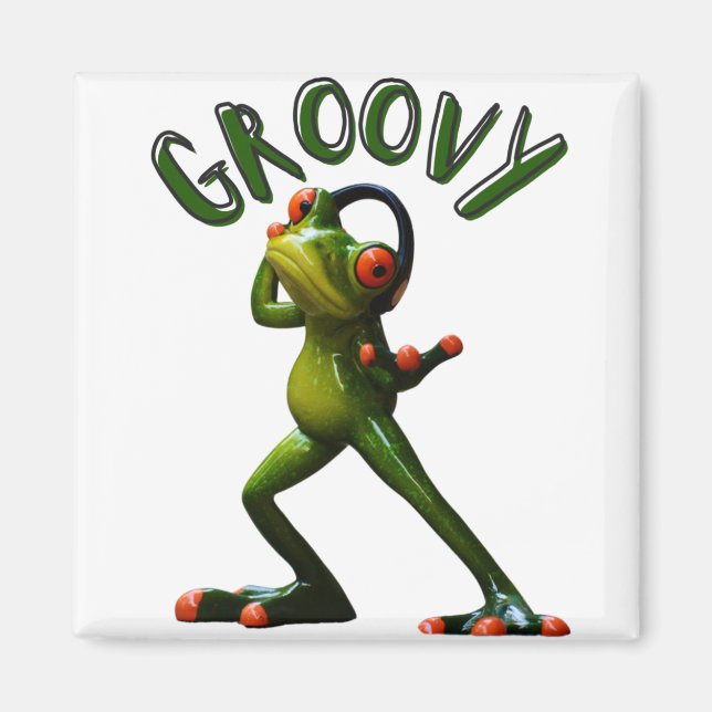 Groovy Grön Groda Magnet (Framsidan)