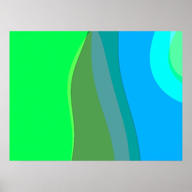 Groovy Grön Och Blå Abstrakt Konst 305 Poster (Framsidan)