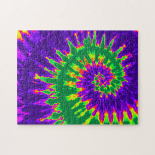 Groovy grön och lila Tie Dye Spiral Pussel