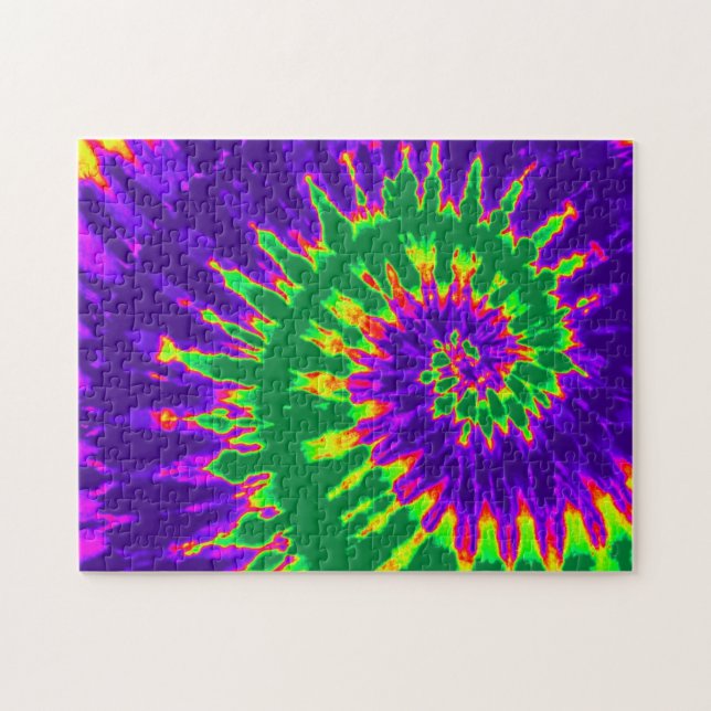 Groovy grön och lila Tie Dye Spiral Pussel (Horisontell)