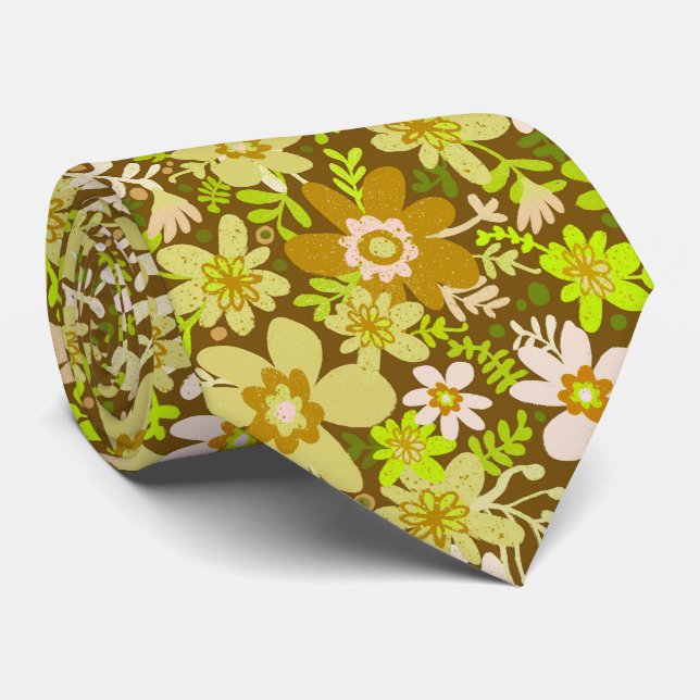 Groovy Grönt Blooms Neck Tie Slips (Rullad)