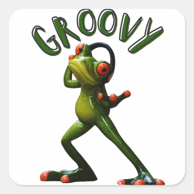 Groovy Grönt Frog Fyrkantigt Klistermärke (Framsida)