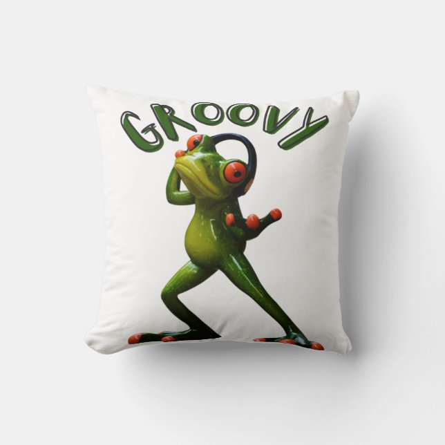 Groovy Grönt Frog Kudde (Framsida)
