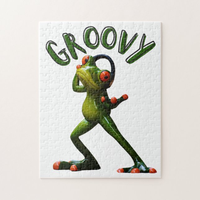 Groovy Grönt Frog Pussel (Vertikal)