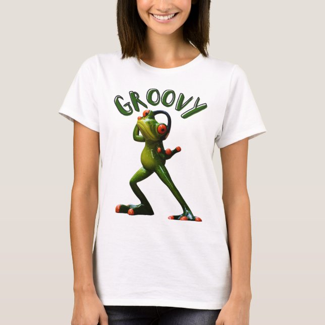 Groovy Grönt Frog T Shirt (Framsida)