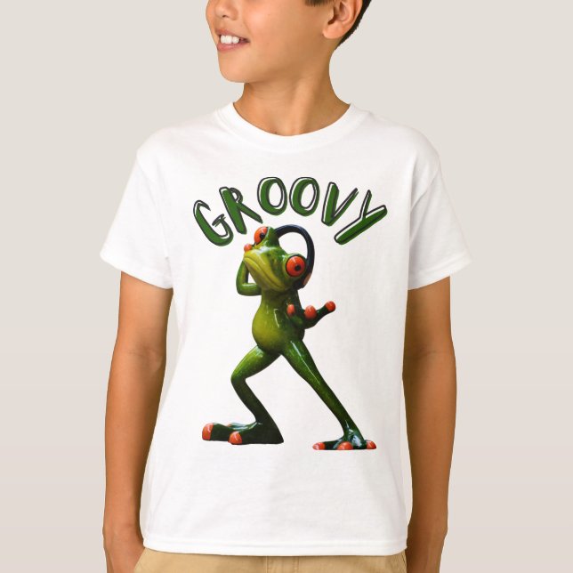Groovy Grönt Frog T Shirt (Framsida)
