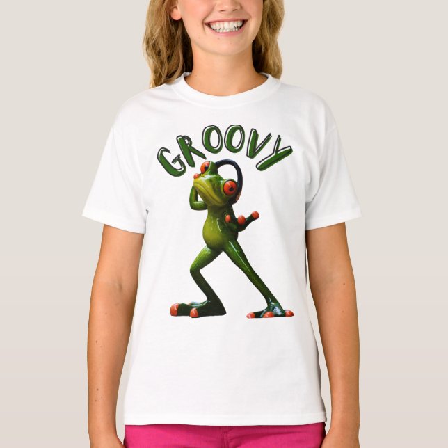 Groovy Grönt Frog T Shirt (Framsida)